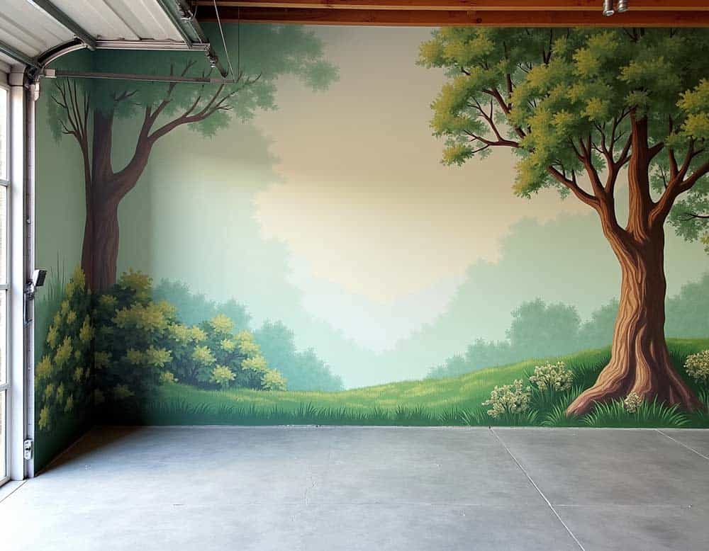 Garagenwand mit Natur und Baum Motiv