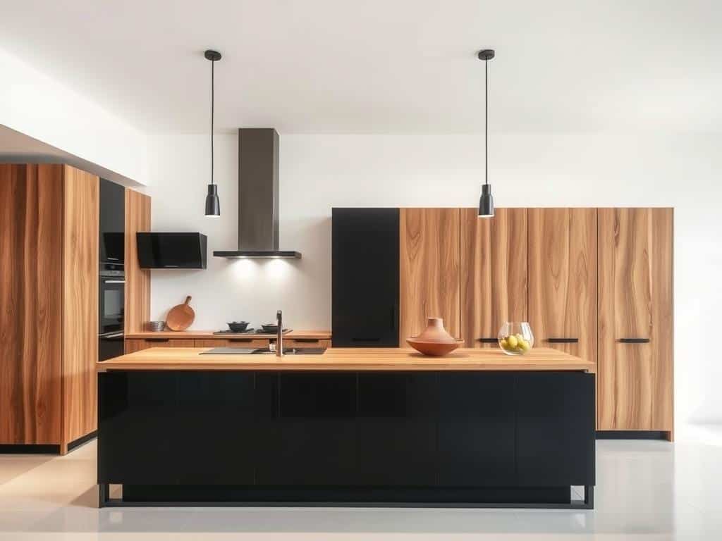 Holz und schwarze Küche Kombination