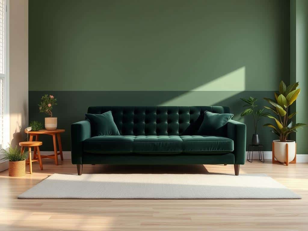 Du betrachtest gerade Welche Wandfarbe passt zu dunkelgrünem Samtsofa