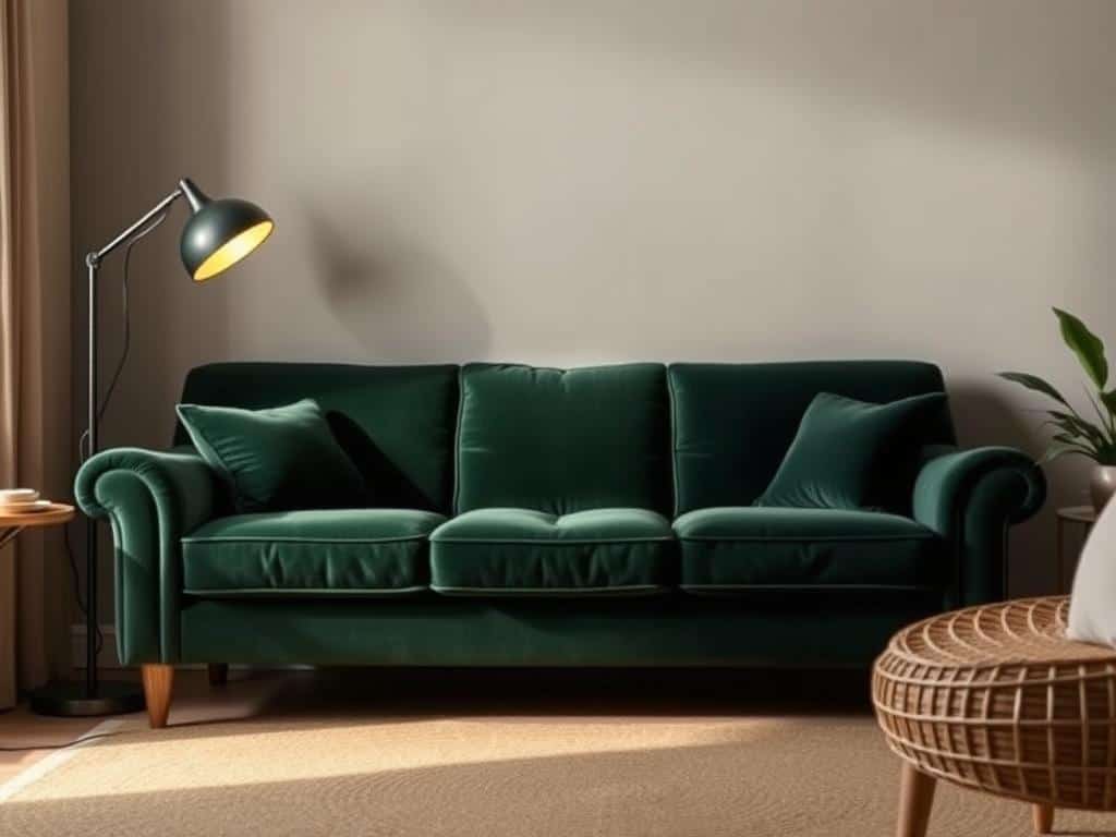 Welche Wandfarbe passt zu dunkelgrünem Samtsofa