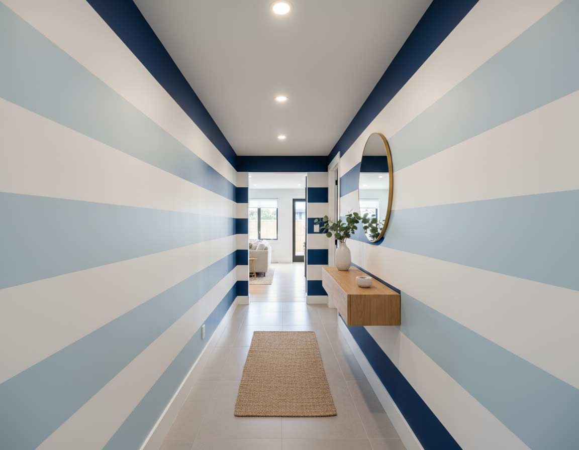 Linien leiten den Blick: Horizontale Streifen lassen den Flur breiter wirken Linien leiten den Blick: Horizontale Streifen lassen den Flur breiter wirken