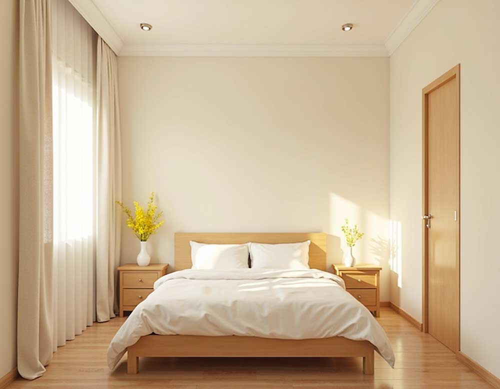 Kleines Schlafzimmer mit Cremebeige Wand Kleines Schlafzimmer mit Cremebeige Wand