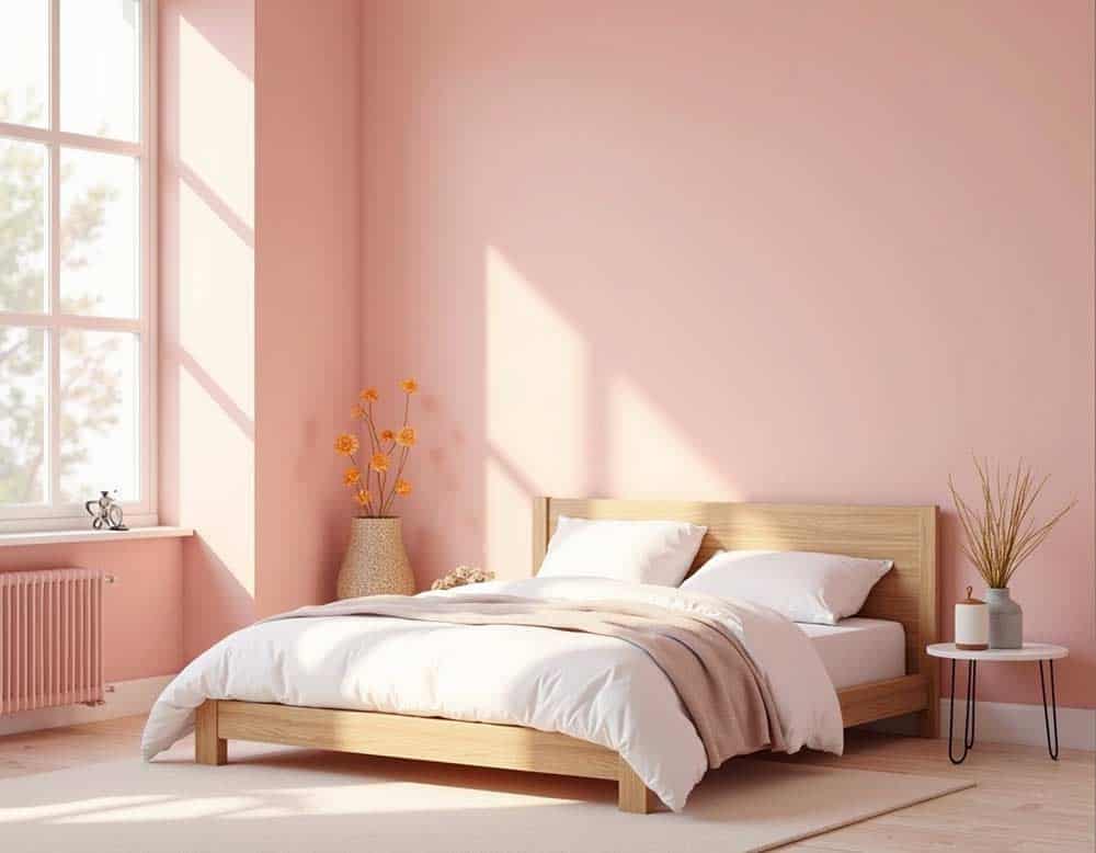Kleines Schlafzimmer mit Pudriges Rosefarbe Wand Kleines Schlafzimmer mit Pudriges Rosefarbe Wand