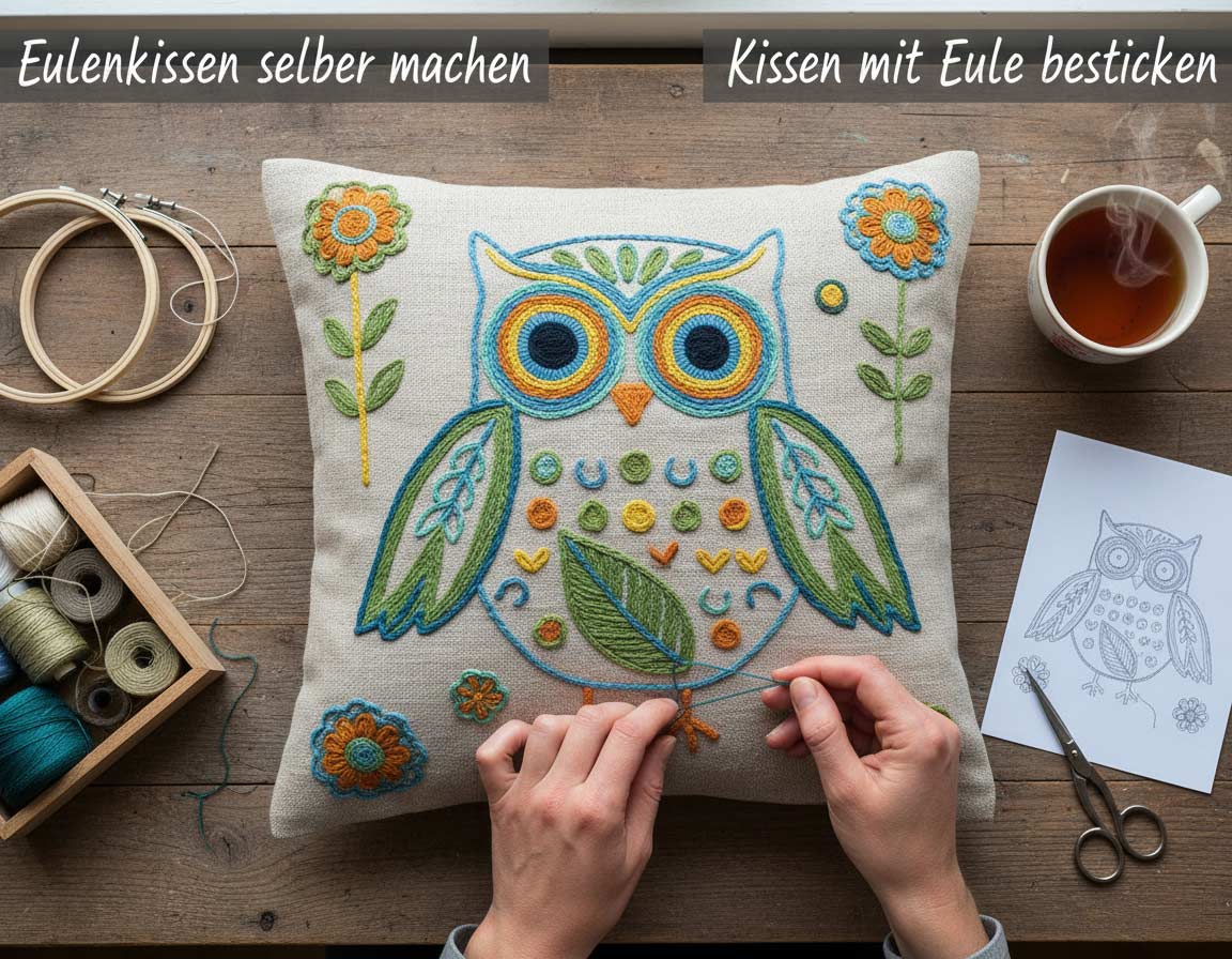 Kissen mit Eule besticken Kissen mit Eule besticken