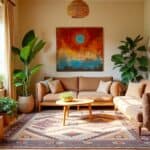 Ethno-Wohnraum mit Pflanzen – Ethno-Design mit grünen Akzenten
