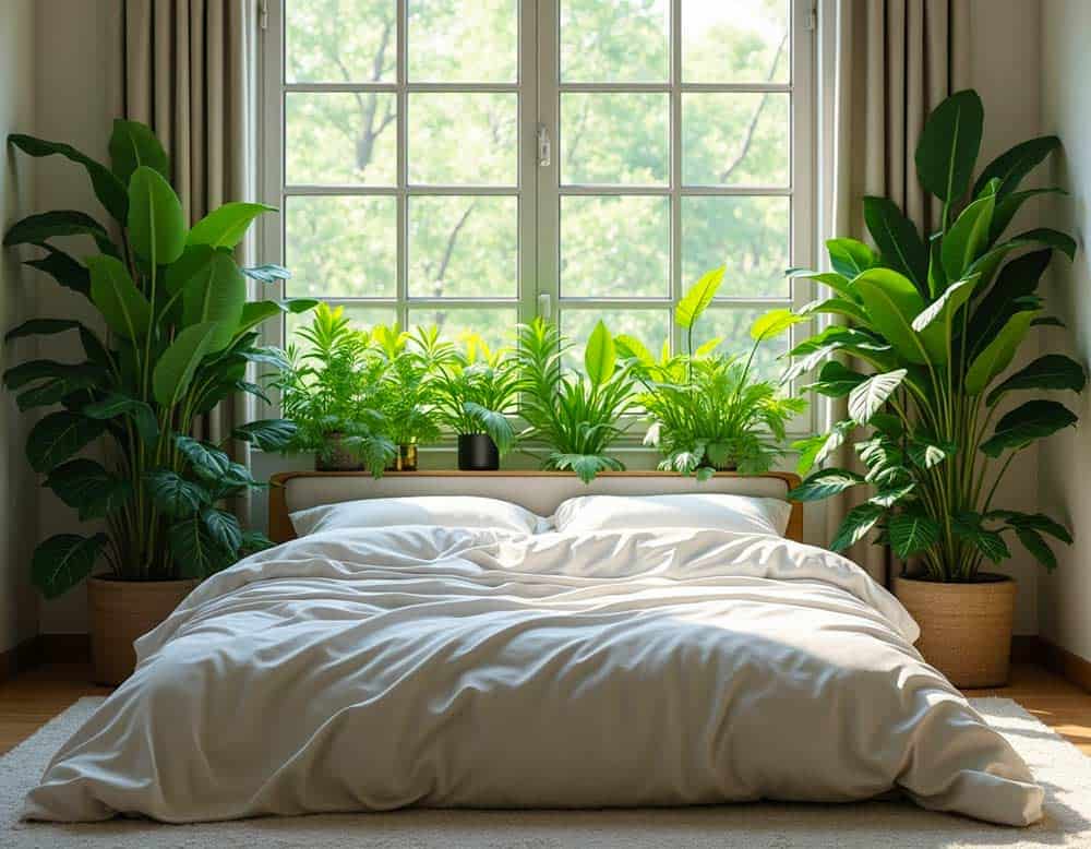 Feng Shui-Schlafzimmer mit Pflanzen als Qi-Stopper
