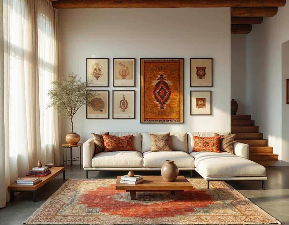 Stil-Mix im Wohnraum – moderne Klarheit trifft auf ethnische Wärme Stil-Mix im Wohnraum – moderne Klarheit trifft auf ethnische Wärme