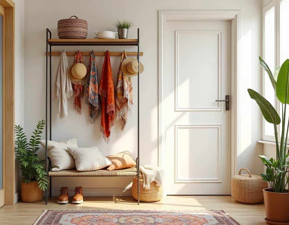 Moderner Flur mit offener Garderobe im Boho-Ethno-Stil