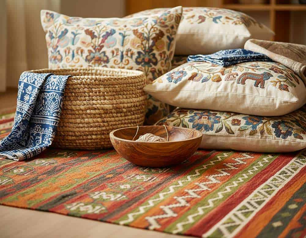 Textilien und Accessoires im Ethno-Wohnstil