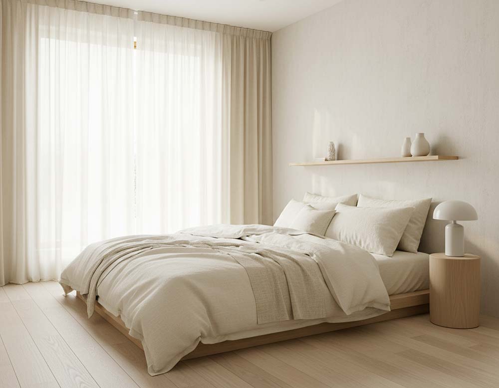 Bettwäsche in gebrochenem Weiß im Feng-Shui-Stil