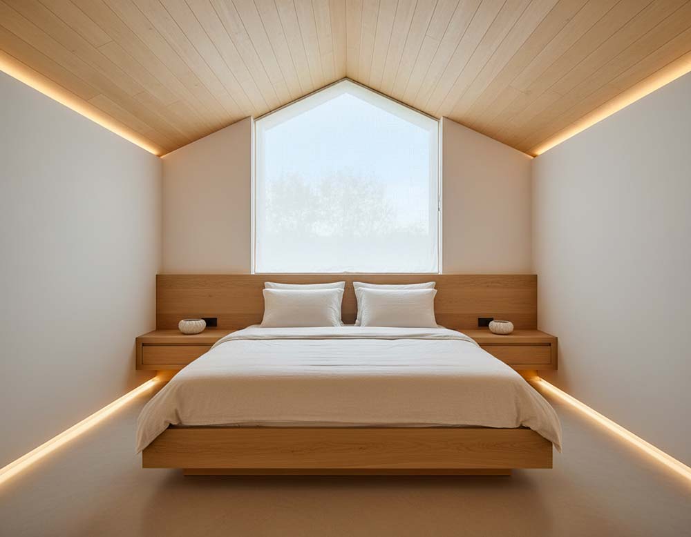 Feng Shui für schlichtes Schlafzimmer mit Dachschräge