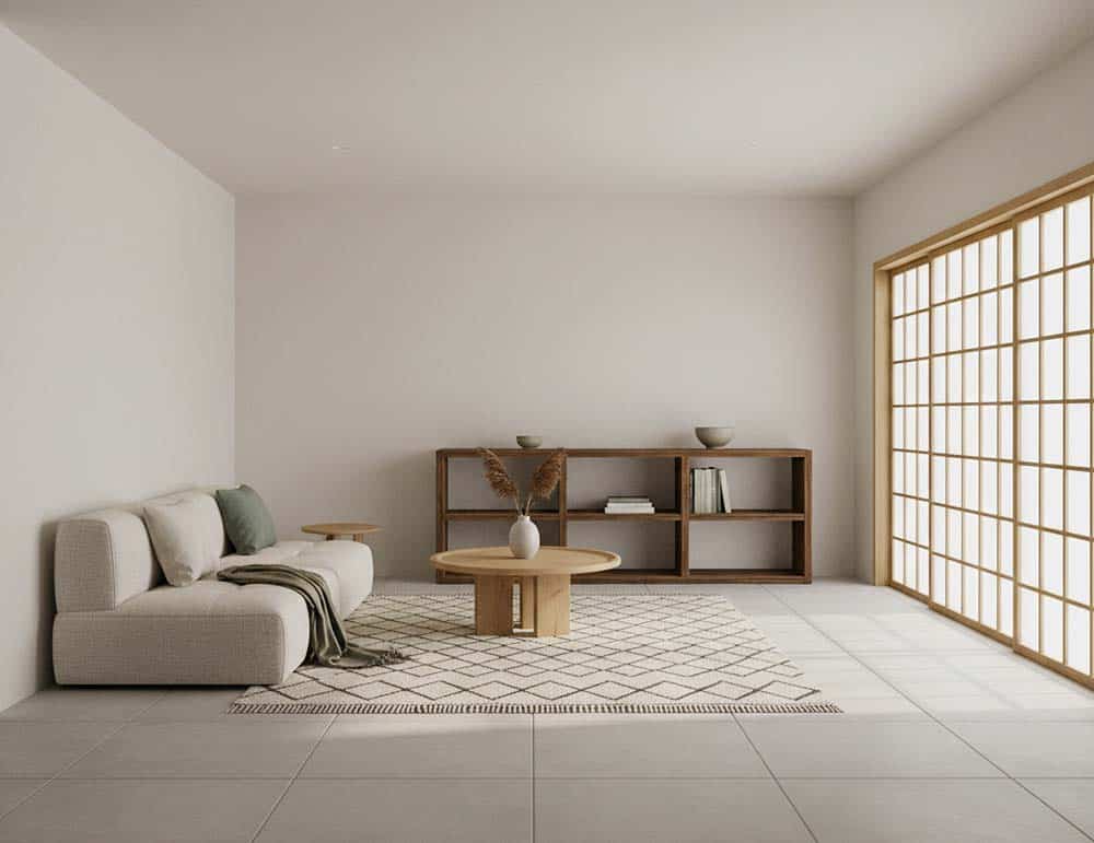 Japandi Raum mit Ruhe und Leere Japandi Raum mit Ruhe und Leere