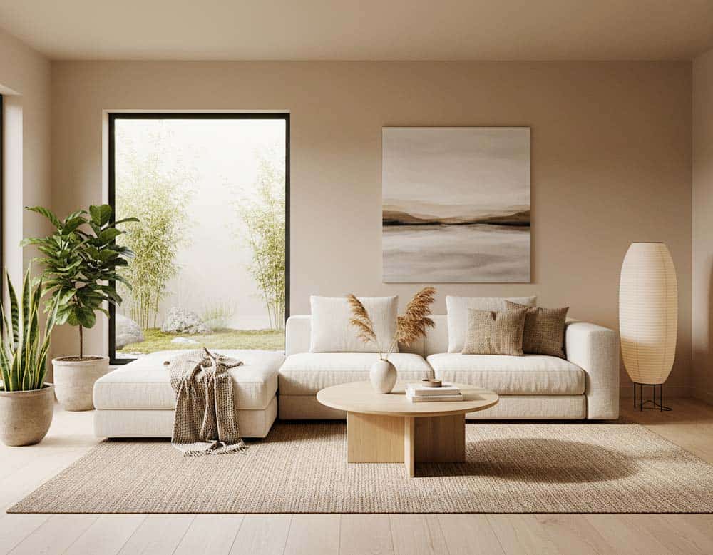 Japandi Wohnzimmer mit Japandi Materialien Japandi Wohnzimmer mit Japandi Materialien