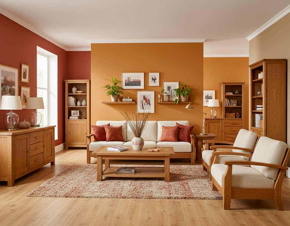 Orange Wandfarbe zu Eichenholz Orange Wandfarbe zu Eichenholz